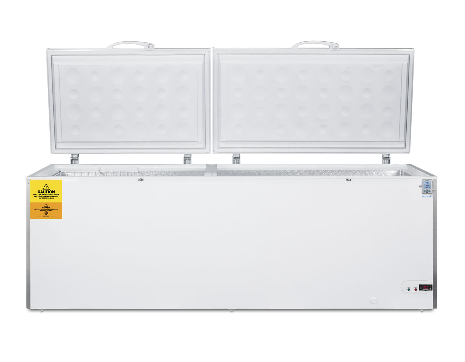 -30 C laboratory 26.7 cu.ft. chest freezer with stainless steel corner guards, NIST calibrated thermometer with alarm, and lock
